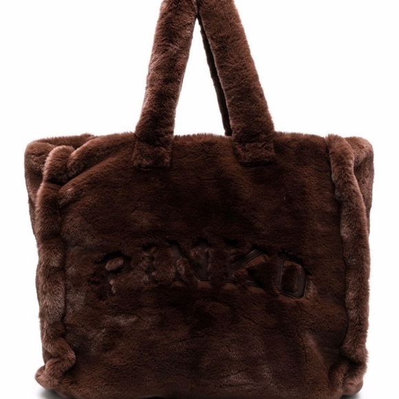LUSCIOUS GREAT GIFT!! BNWT Pinko Debossed faux fur plush tote brown PRICE FIRM - Picture 15 of 16